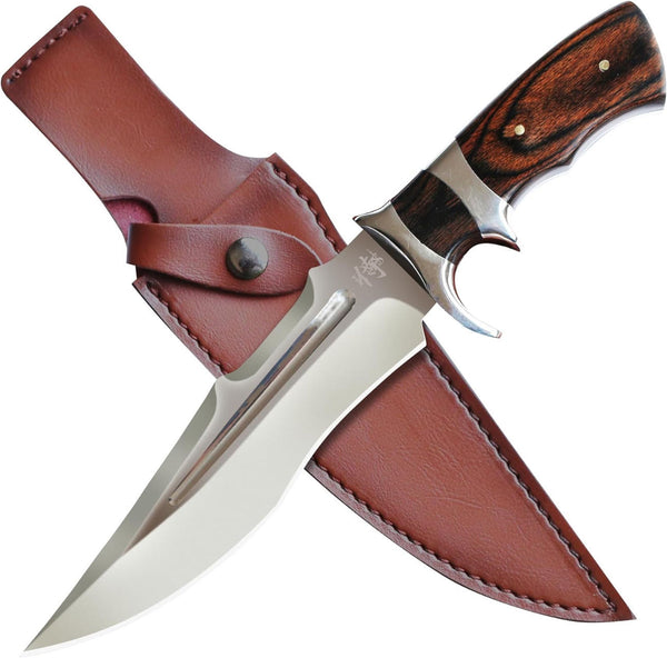 HMS Bowie Knife with Sheath, 12.2" Survival Knife Full Tang Bowie Knife, 440 Stainless Steel Fixed Blade Hunting Knives with Wood Handle