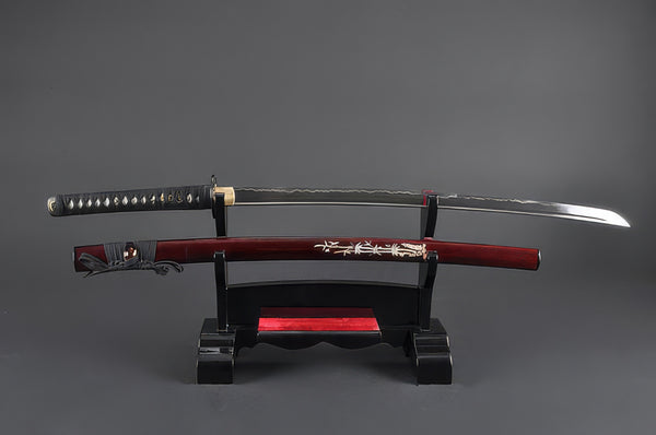 Root Claw Katana - 1045 Steel, Red Raden Saya – Handmade Sword