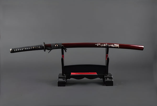 Root Claw Katana - 1045 Steel, Red Raden Saya – Handmade Sword