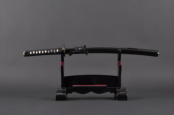 Dancing Crane Wakizashi - 1045 Carbon Steel, Black Saya – Handmade Sword