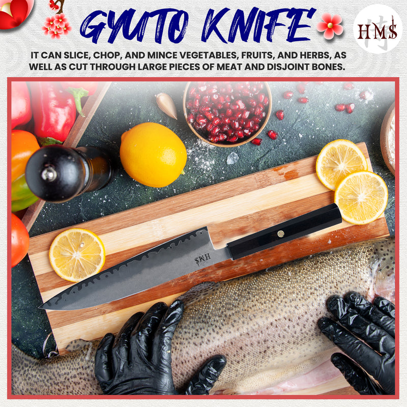 HMS 8-Inch Gyuto Kitchen Knife - Japanese HAP40 Triple-Layer Steel