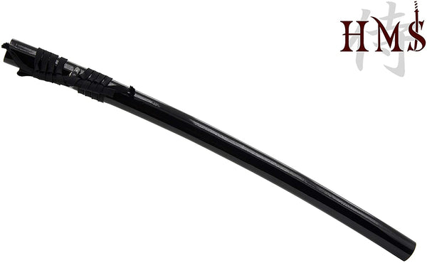 Japanese Samurai Katana Sword Saya, Black lacquered wood wrapped by black cotton Sageo