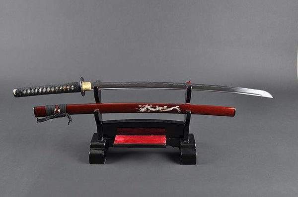 FULLY HAND FORGED RED MOTHER OF PEARL DRAGON SAMURAI KATANAS SWORDS - buyblade