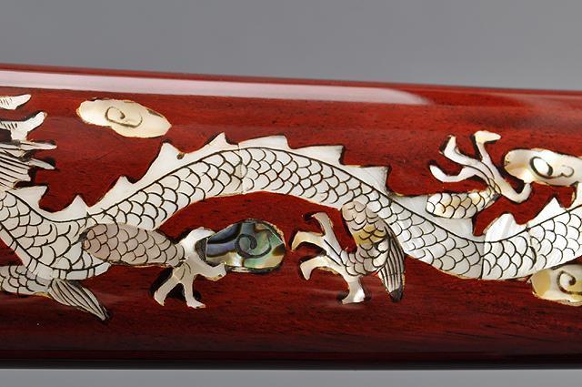 FULLY HAND FORGED RED MOTHER OF PEARL DRAGON SAMURAI KATANAS SWORDS - buyblade