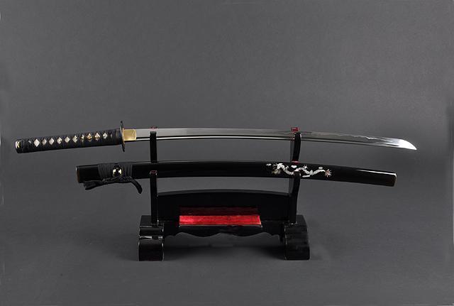 FULLY HAND FORGED BLACK MOTHER OF PEARL DRAGON SAMURAI KATANA SWORD - buyblade