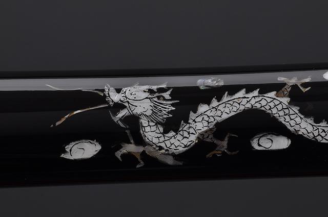 FULLY HAND FORGED BLACK MOTHER OF PEARL DRAGON SAMURAI KATANA SWORD - buyblade