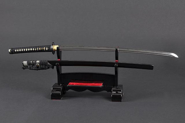 FULLY HAND FORGED CLAY TEMPER PRACTICAL CALYX CANTHUS BLACK KATANA SWORD