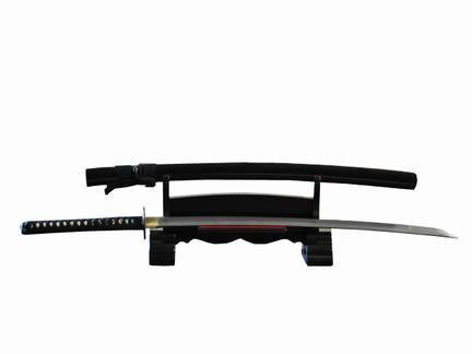 DELUXE SINGLE TIER BLACK PIANO LACQUERED WOOD JAPANESE SAMURAI SWORD STAND - buyblade