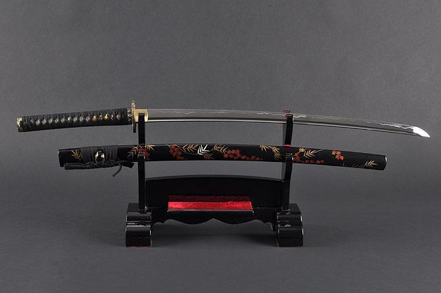 FULLY HAND FORGED BLACK FULL TANG WAVES JAPANESE SAMURAI KATANA SWORD - buyblade