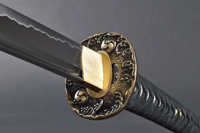 FULLY HAND FORGED BLACK FULL TANG WAVES JAPANESE SAMURAI KATANA SWORD - buyblade