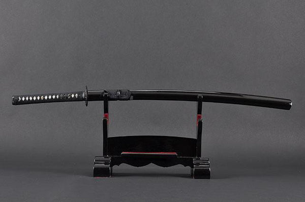 Samurai Katana Sword, Battle Ready, Hand Forged, 1045 Carbon Steel, Heat Tempered, Full Tang, Sharp, Black Wooden Scabbard