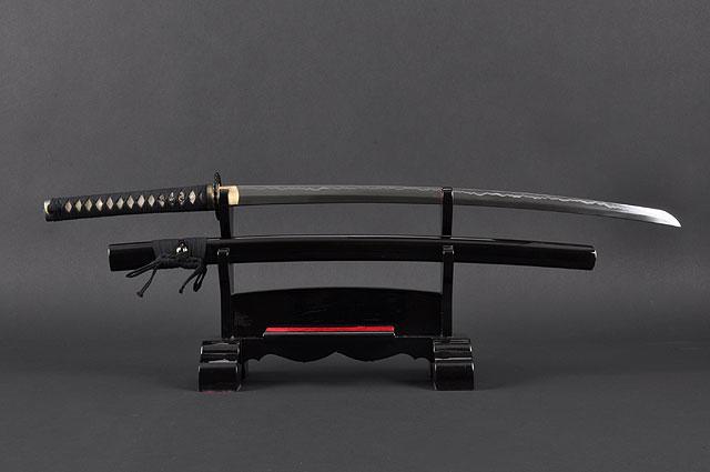 Samurai Katana Sword, Battle Ready, Hand Forged, 1045 Carbon Steel, Heat Tempered, Full Tang, Sharp, Bamboo Tsuba, Black Wooden Scabbard