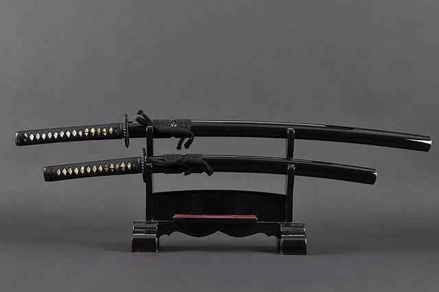 FULLY HANDMADE EMPIRE WHEEL CLAY TEMPERED JAPANESE SAMURAI KATANA & WAKIZASHI SWORDS - buyblade