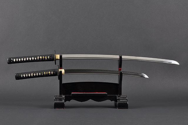 FULLY HANDMADE EMPIRE WHEEL CLAY TEMPERED JAPANESE SAMURAI KATANA & WAKIZASHI SWORDS - buyblade