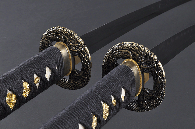 FULLY HANDMADE CLAY TEMPERED DAMASCUS DRAGON SAMURAI KATANA & WAKIZASHI SWORDS - buyblade