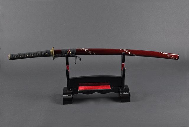 FULLY HAND FORGED RED MOTHER OF PEARL CRANE SAMURAI KATANA SWORD - buyblade