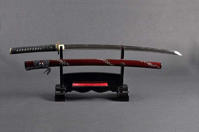 FULLY HAND FORGED RED MOTHER OF PEARL CRANE SAMURAI KATANA SWORD - buyblade