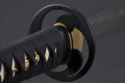 FULLY HANDMADE CLAY TEMPERED DAMASCUS TOMOE CREST SAMURAI KATANA SWORD - buyblade