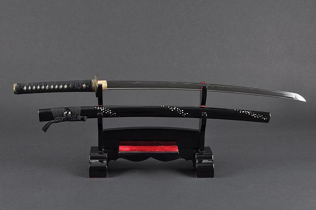 FULLY HAND FORGED BLACK MOTHER OF PEARL CRANE SAMURAI KATANA SWORD - buyblade