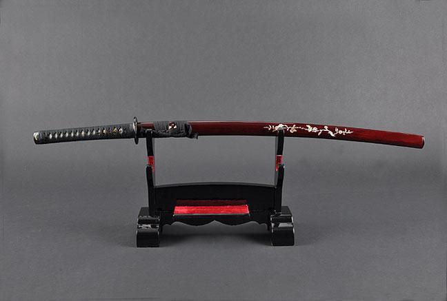 FULLY HAND FORGED RED MOTHER OF PEARL PLUM BLOSSOM SAMURAI KATANA SWORD - buyblade