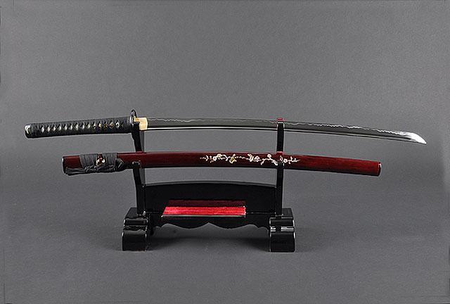 FULLY HAND FORGED RED MOTHER OF PEARL PLUM BLOSSOM SAMURAI KATANA SWORD - buyblade