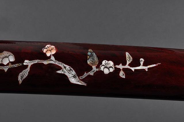 FULLY HAND FORGED RED MOTHER OF PEARL PLUM BLOSSOM SAMURAI KATANA SWORD - buyblade