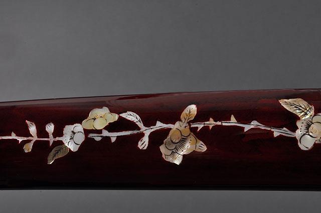 FULLY HAND FORGED RED MOTHER OF PEARL PLUM BLOSSOM SAMURAI KATANA SWORD - buyblade