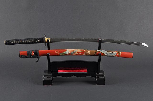 FULLY HAND FORGED RED FULL TANG CRANE JAPANESE SAMURAI KATANA SWORD - buyblade