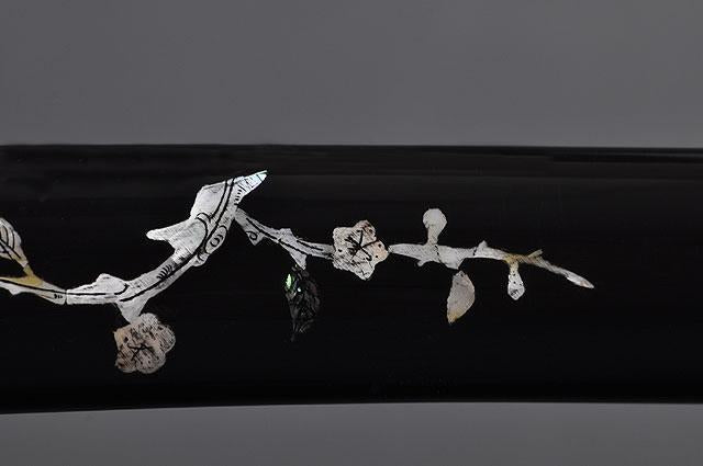 FULLY HAND FORGED BLACK MOTHER OF PEARL PLUM BLOSSOM SAMURAI KATANA SWORD - buyblade